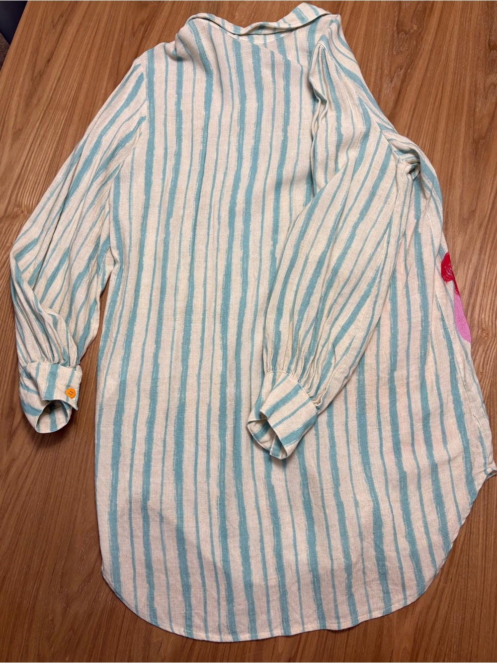 FARM Rio Teal Stripe Button-Down Tunic with Hand-Painted Fruit - Picture 2 of 3